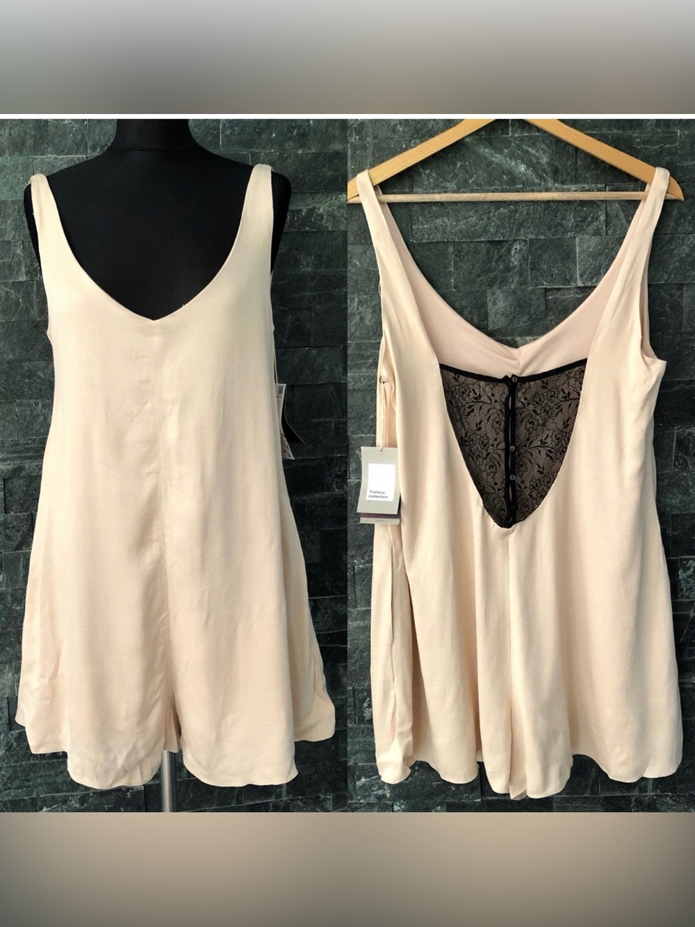 Zara Trafaluc Pink Sleeveless Playsuit Romper with Black Lace Size M, NWT